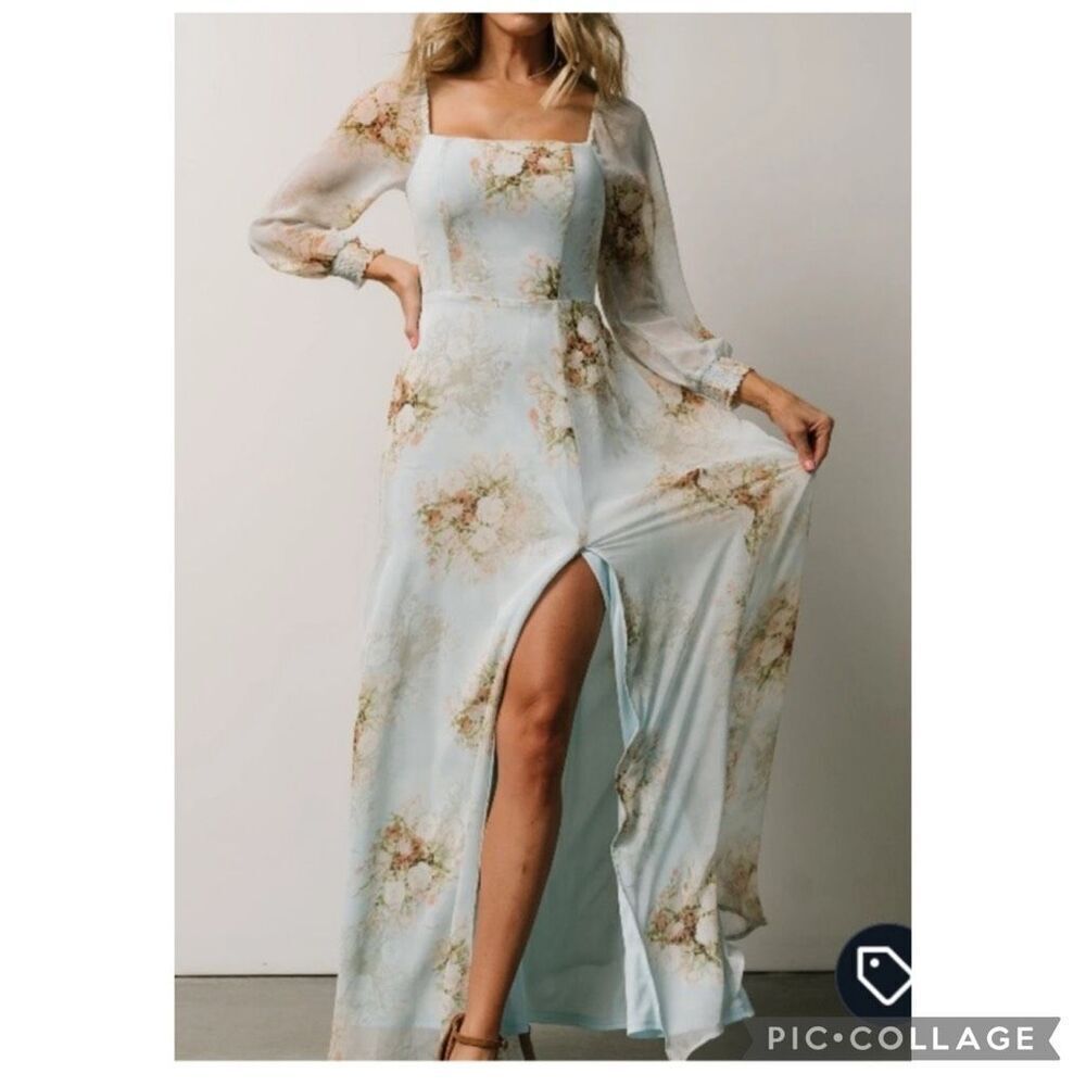 Baltic Born Giselle vintage blue square neck chiffon maxi dress XS NWT